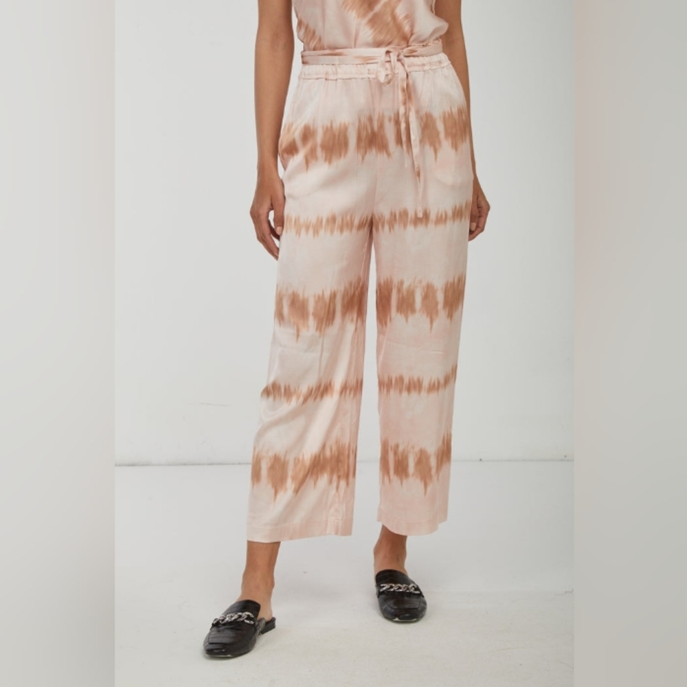 PINKO Italy Anima Fragile Satin Tie Dye Pink Wide Leg Pants 6